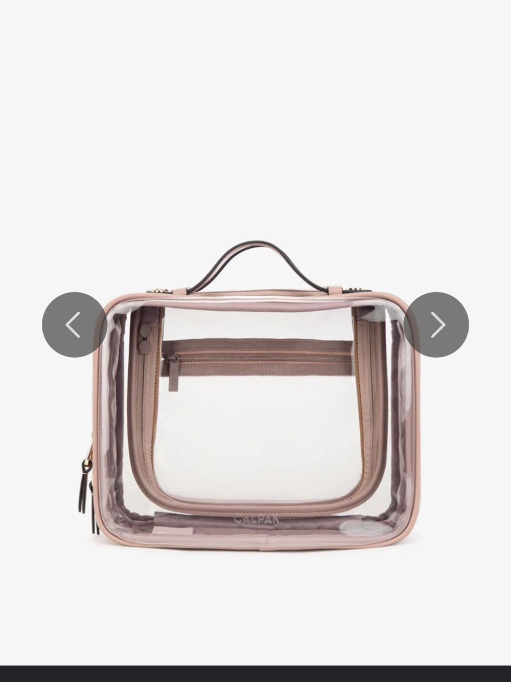 Calpak Clear Cosmetic Case with Mauve Pink Trim and Handles - Picture 3 of 7